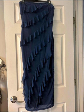 Amazon Blue Ruffle Maxi Dress Like New